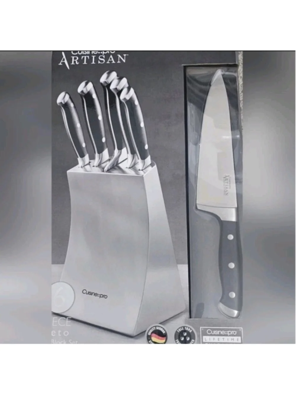 NEW! Cuisine::pro Artisan Stainless Steel 6 Piece Seto Knife Block Set $425 MSRP